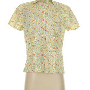 Lands End | Floral Print Yellow Cotton Short Sleeve Peplum Silhouette M